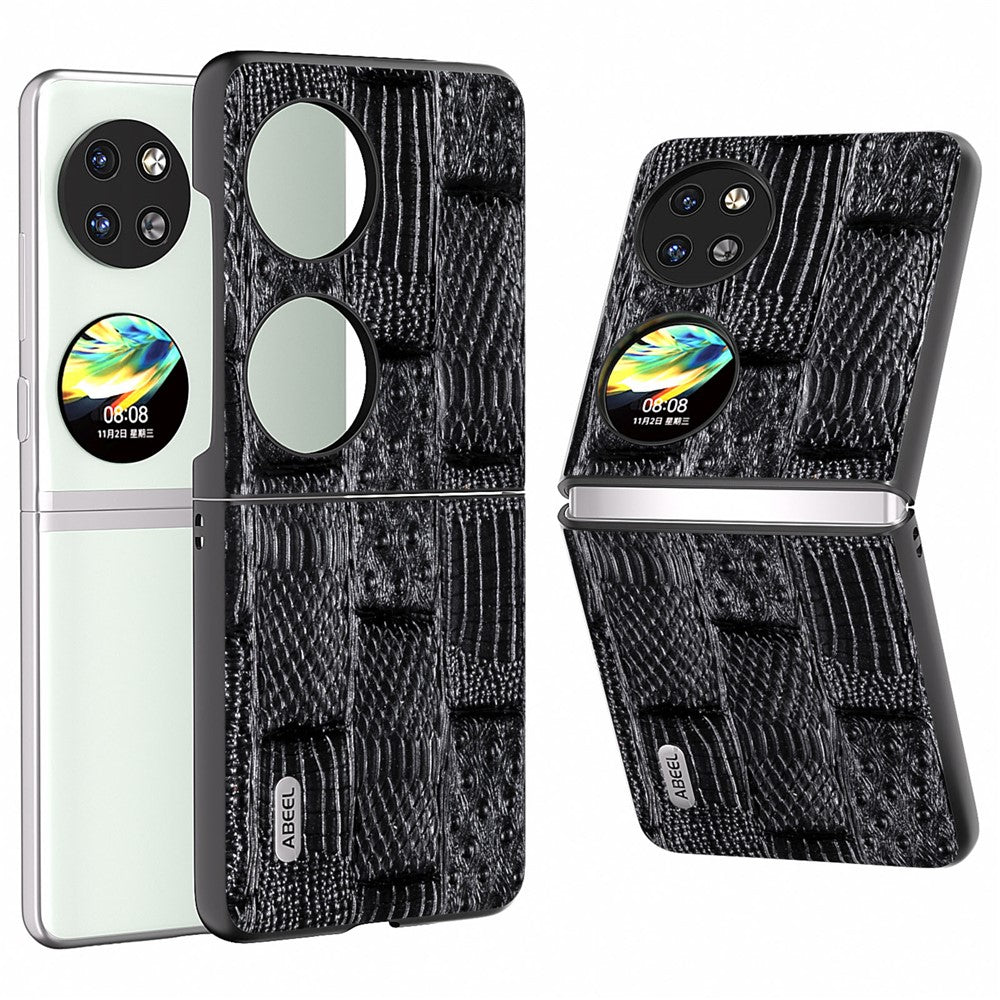 ABEEL Mobilskal För Huawei Pocket 2 Vikbart Mahjong-textur Äkta Koläder + PC-fodral