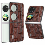 ABEEL Mobilskal För Huawei Pocket 2 Vikbart Mahjong-textur Äkta Koläder + PC-fodral
