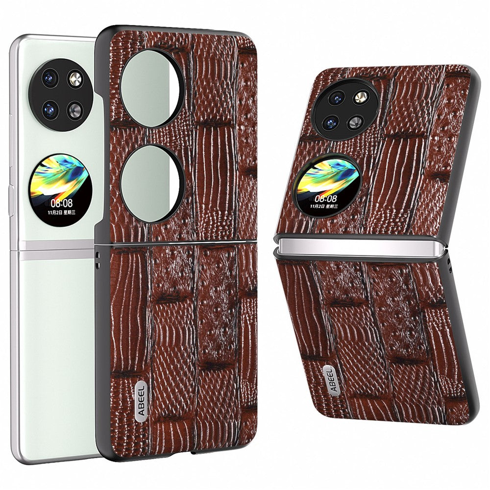 ABEEL Mobilskal För Huawei Pocket 2 Vikbart Mahjong-textur Äkta Koläder + PC-fodral
