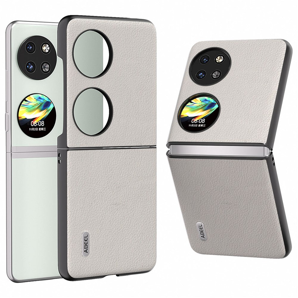 ABEEL For Huawei Pocket 2 Case Genuine Cow Leather+PC Waves Texture Phone Cover