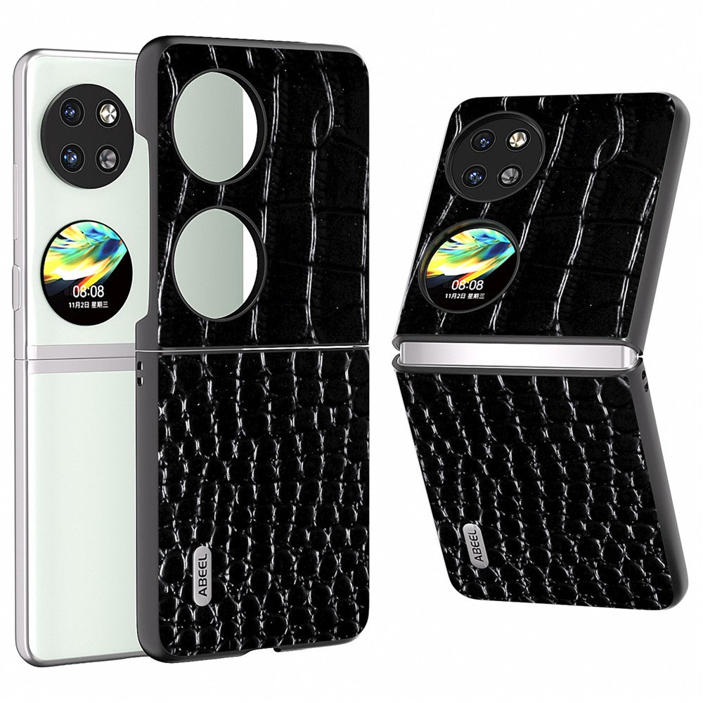 ABEEL Skal till Huawei Pocket 2 i äkta nötläder + PC, vikbart bakstycke i krokodilstruktur