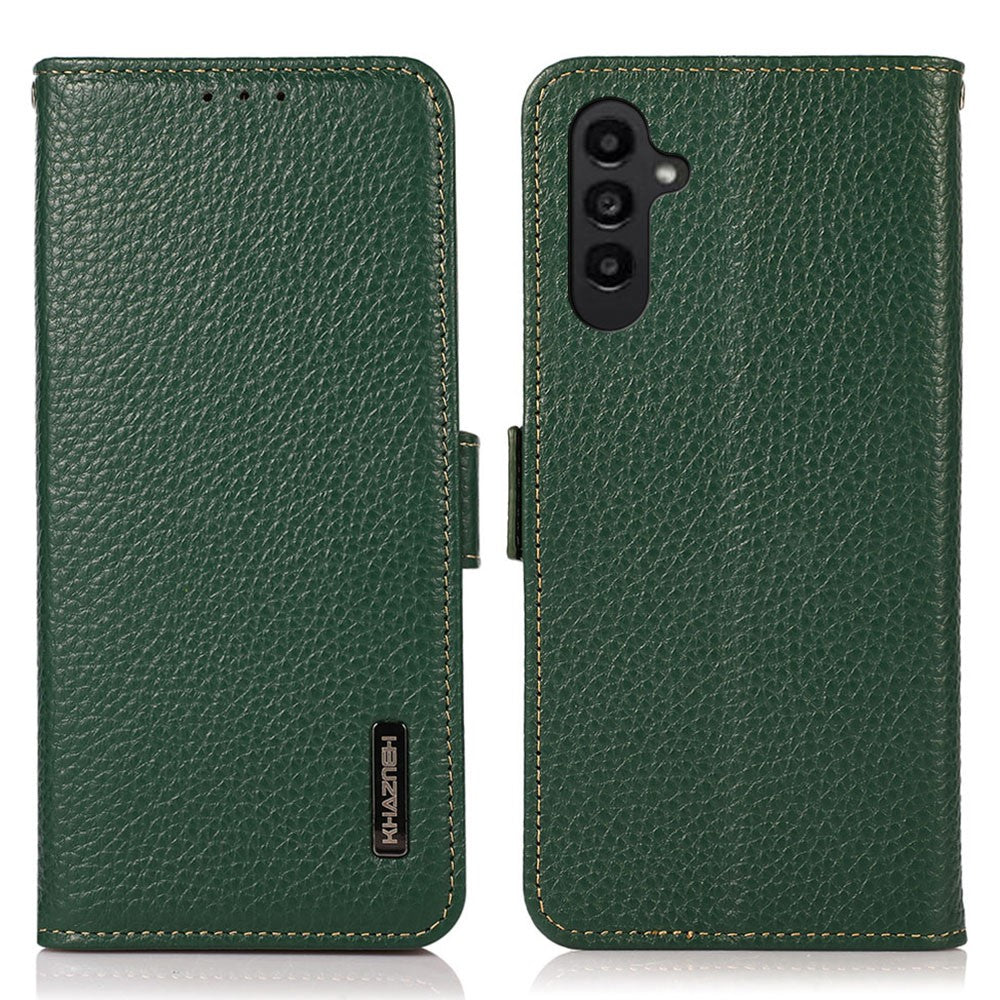 KHAZNEH For Samsung Galaxy A55 5G Case Wallet with RFID Blocking Genuine Cow Leather Cover