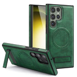 For Samsung Galaxy S24 Ultra Magnetic Case with Folded Kickstand PC Silicone Leather Phone Back Cover