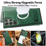 For Samsung Galaxy S24 Ultra Magnetic Case with Folded Kickstand PC Silicone Leather Phone Back Cover