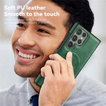 For Samsung Galaxy S24 Ultra Magnetic Case with Folded Kickstand PC Silicone Leather Phone Back Cover