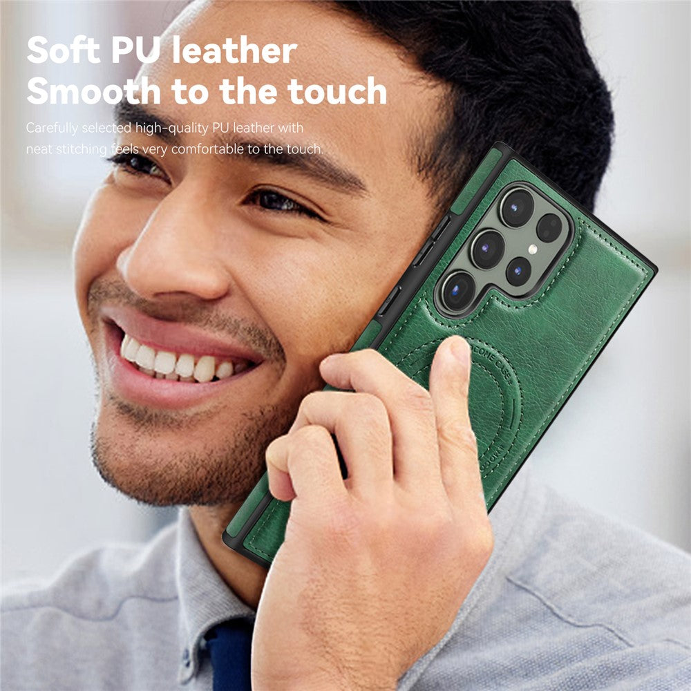 For Samsung Galaxy S24 Ultra Magnetic Case with Folded Kickstand PC Silicone Leather Phone Back Cover