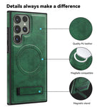 For Samsung Galaxy S24 Ultra Magnetic Case with Folded Kickstand PC Silicone Leather Phone Back Cover