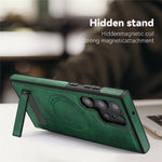 For Samsung Galaxy S24 Ultra Magnetic Case with Folded Kickstand PC Silicone Leather Phone Back Cover