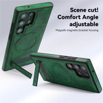 For Samsung Galaxy S24 Ultra Magnetic Case with Folded Kickstand PC Silicone Leather Phone Back Cover