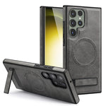 For Samsung Galaxy S24 Ultra Magnetic Case with Folded Kickstand PC Silicone Leather Phone Back Cover