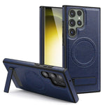 For Samsung Galaxy S24 Ultra Magnetic Case with Folded Kickstand PC Silicone Leather Phone Back Cover