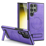 For Samsung Galaxy S24 Ultra Magnetic Case with Folded Kickstand PC Silicone Leather Phone Back Cover