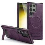 For Samsung Galaxy S24 Ultra Magnetic Case with Folded Kickstand PC Silicone Leather Phone Back Cover