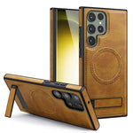 For Samsung Galaxy S24 Ultra Magnetic Case with Folded Kickstand PC Silicone Leather Phone Back Cover