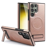 For Samsung Galaxy S24 Ultra Magnetic Case with Folded Kickstand PC Silicone Leather Phone Back Cover