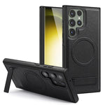 For Samsung Galaxy S24 Ultra Magnetic Case with Folded Kickstand PC Silicone Leather Phone Back Cover