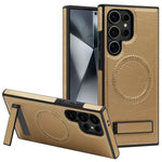 For Samsung Galaxy S24 Ultra Magnetic Case with Folded Kickstand PC Silicone Leather Phone Back Cover