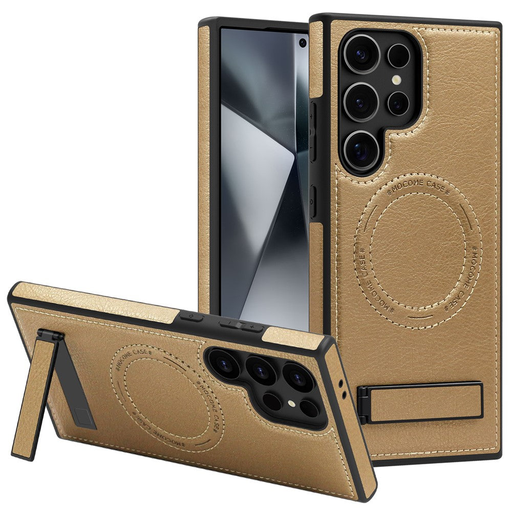 For Samsung Galaxy S24 Ultra Magnetic Case with Folded Kickstand PC Silicone Leather Phone Back Cover
