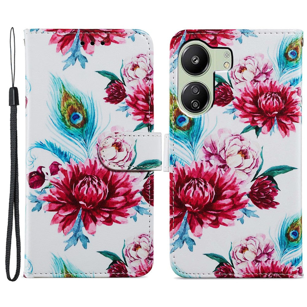 For Xiaomi Redmi 13C 4G / Poco C65 4G Case Leather Pattern Printing Stand Protective Cover