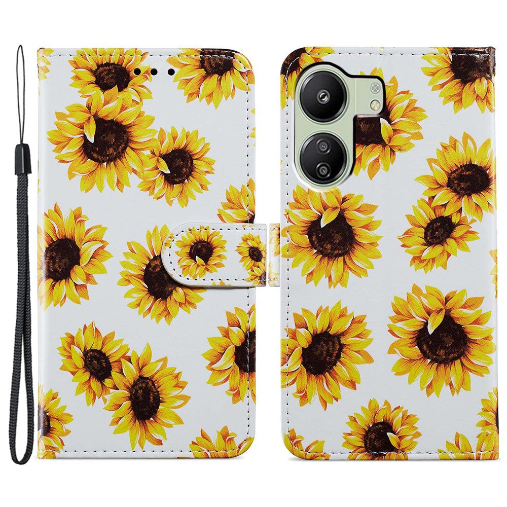 For Xiaomi Redmi 13C 4G / Poco C65 4G Case Leather Pattern Printing Stand Protective Cover