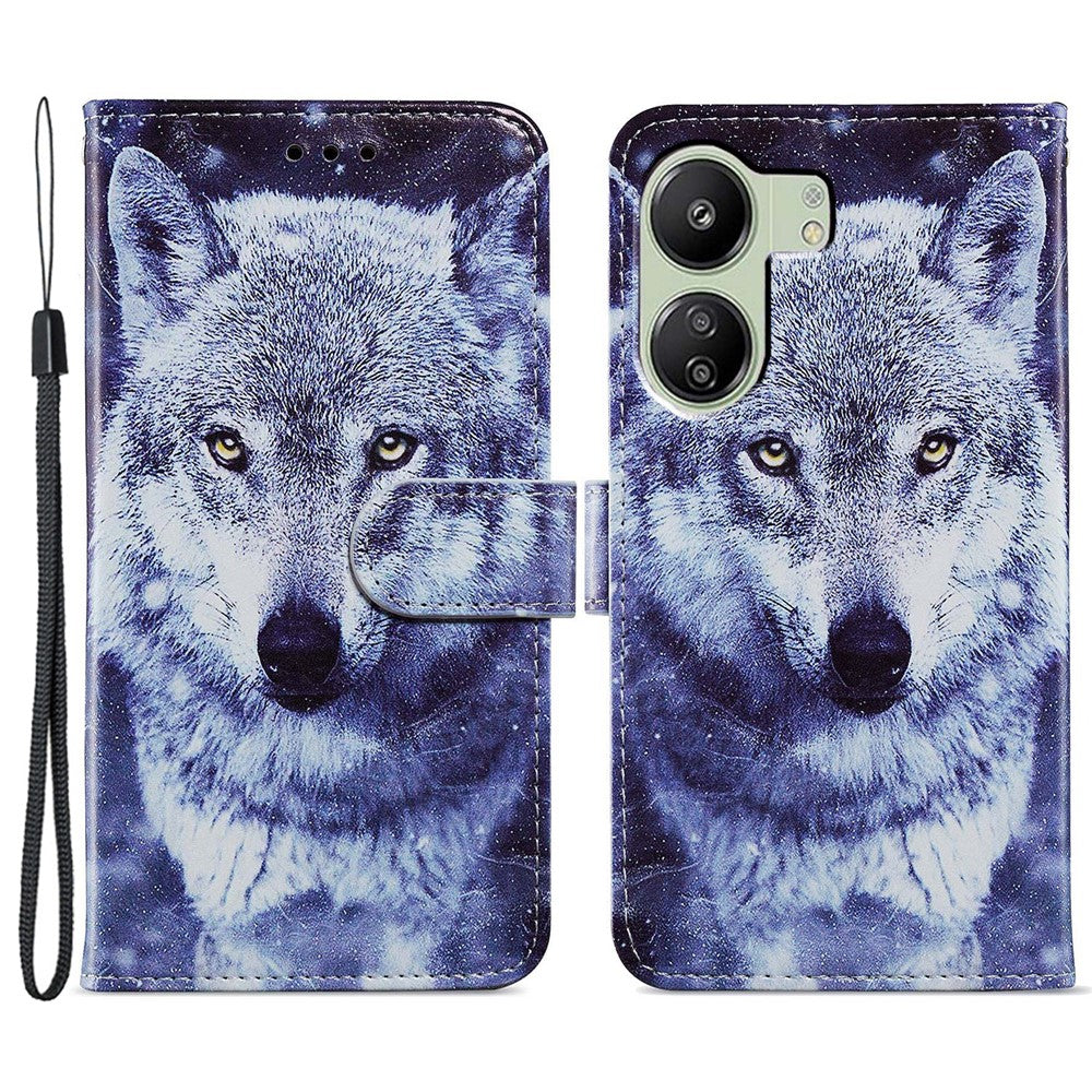 For Xiaomi Redmi 13C 4G / Poco C65 4G Case Leather Pattern Printing Stand Protective Cover