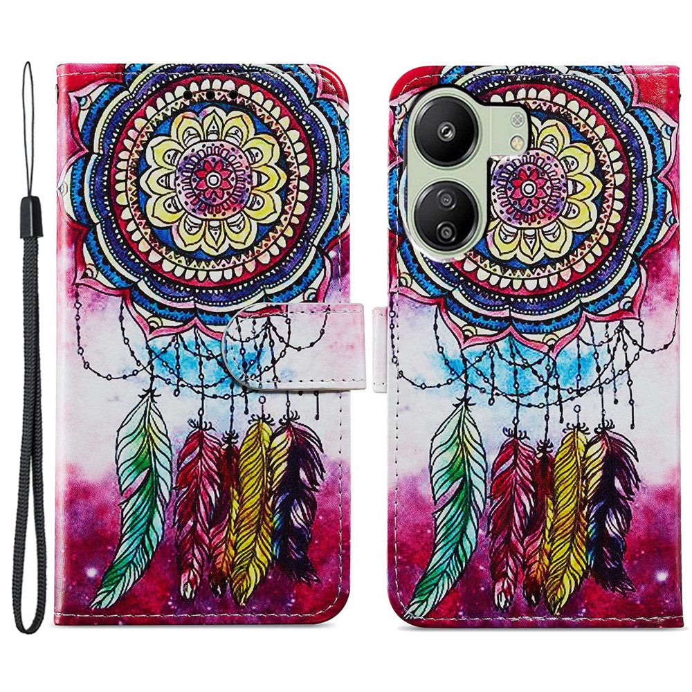 For Xiaomi Redmi 13C 4G / Poco C65 4G Case Leather Pattern Printing Stand Protective Cover