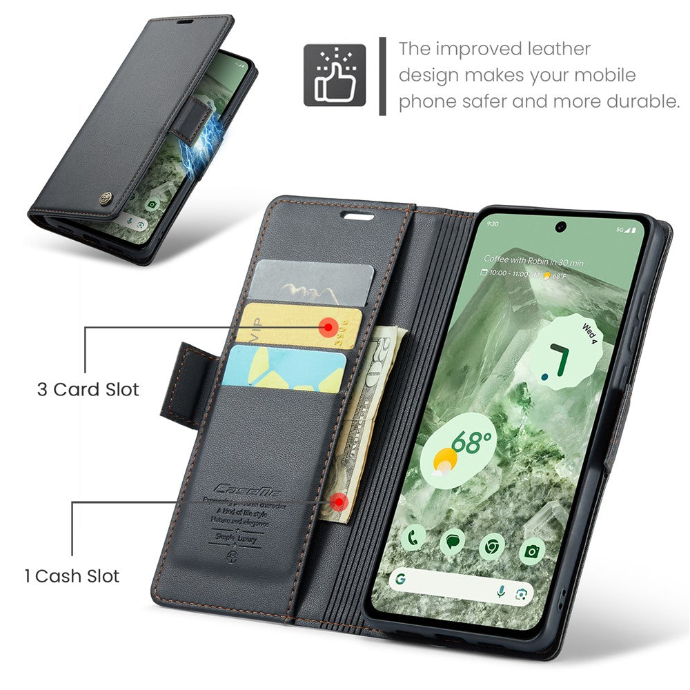 CASEME 023 Google Pixel 8a Läderfodral RFID - Svart