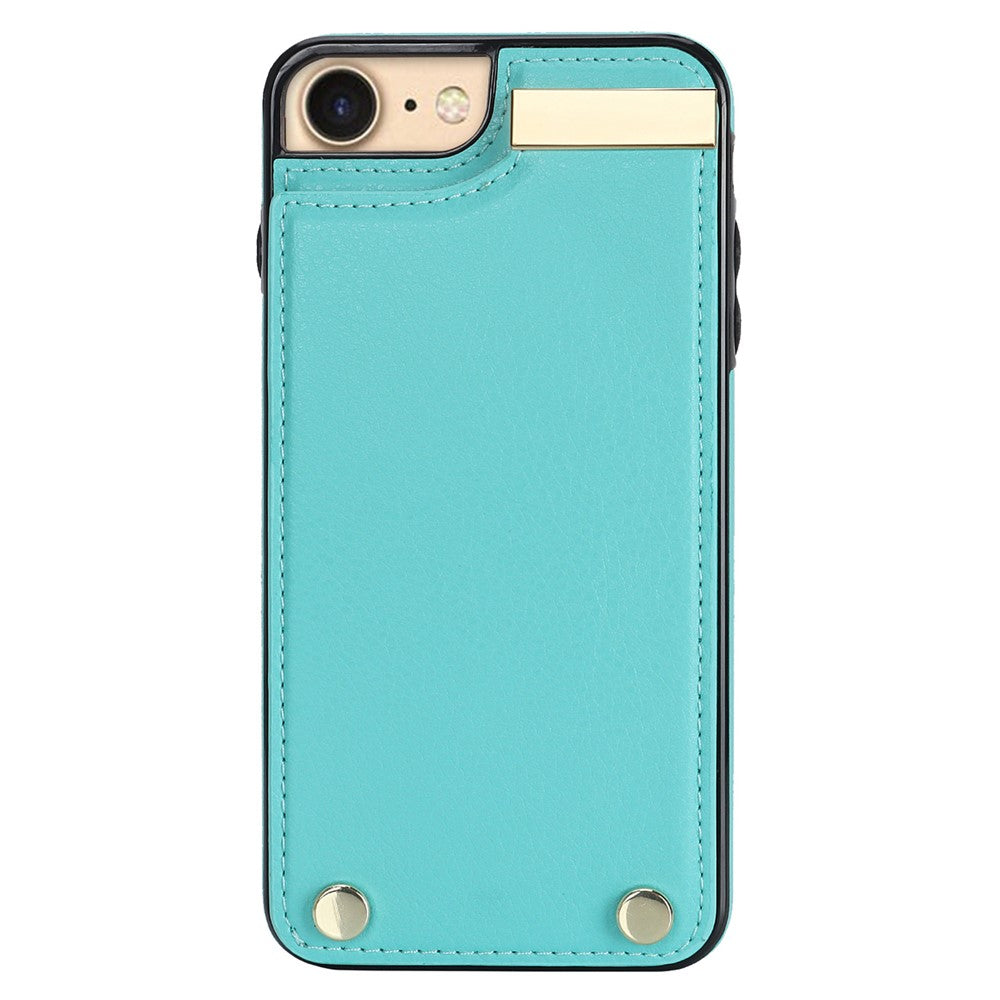 For iPhone SE (2022) / SE (2020) / iPhone 7 / 8 4.7 inch Cell Phone Case TPU+Leather Metal Decor Card Holder Cover