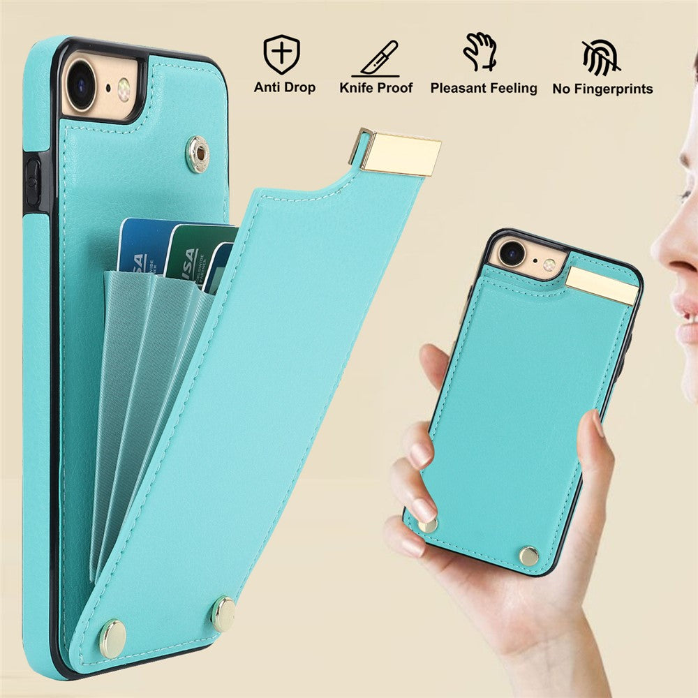 For iPhone SE (2022) / SE (2020) / iPhone 7 / 8 4.7 inch Cell Phone Case TPU+Leather Metal Decor Card Holder Cover