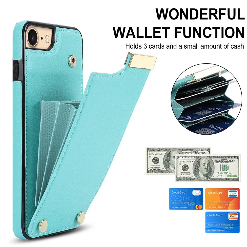 For iPhone SE (2022) / SE (2020) / iPhone 7 / 8 4.7 inch Cell Phone Case TPU+Leather Metal Decor Card Holder Cover