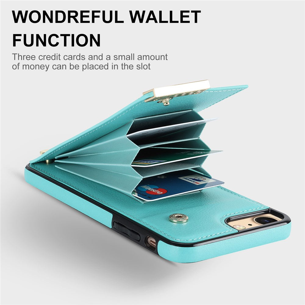 For iPhone SE (2022) / SE (2020) / iPhone 7 / 8 4.7 inch Cell Phone Case TPU+Leather Metal Decor Card Holder Cover