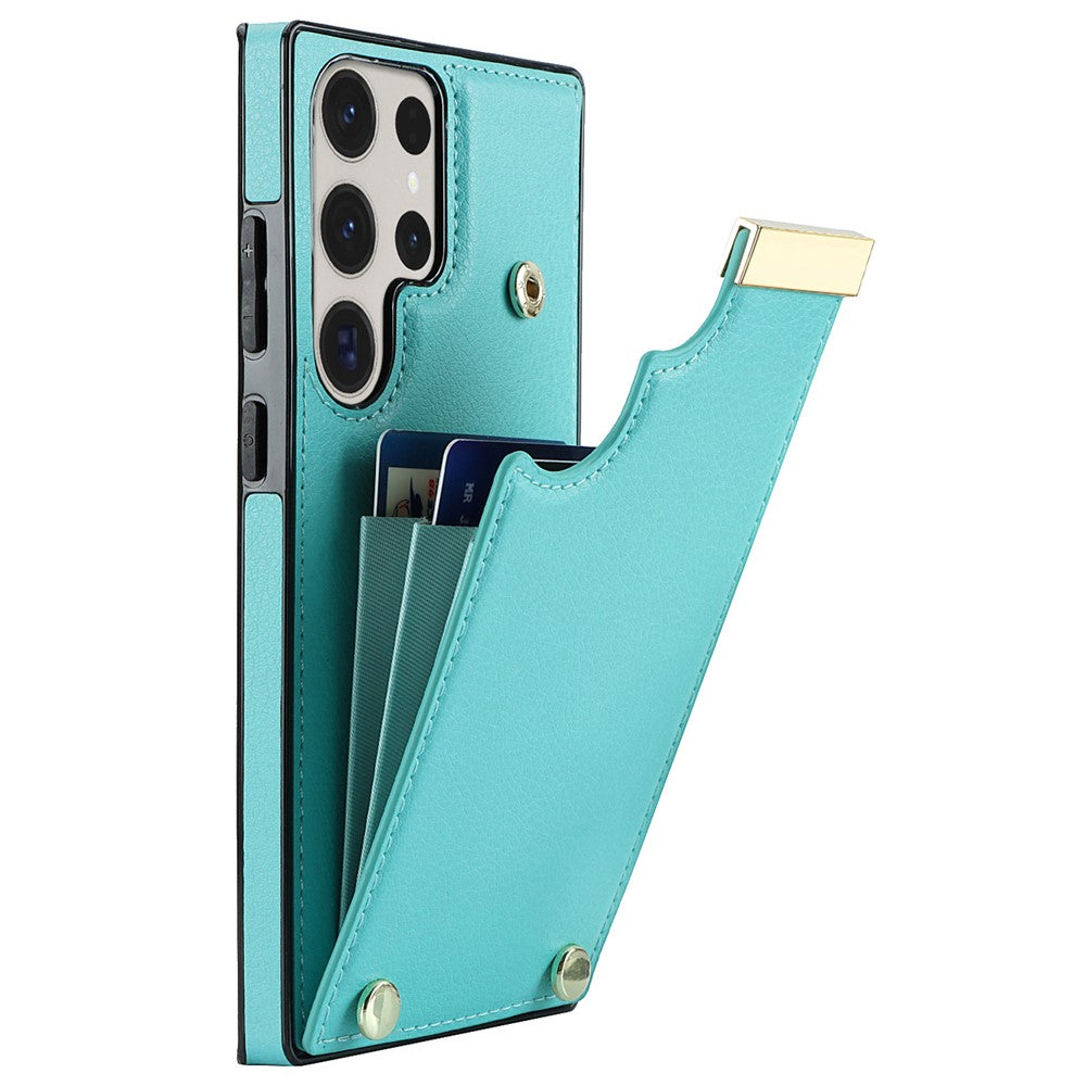 For Samsung Galaxy S23 Ultra Cell Phone Case TPU+PU Leather Hardware Decor Card Holder Back Cover