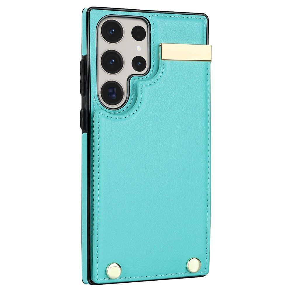 For Samsung Galaxy S23 Ultra Cell Phone Case TPU+PU Leather Hardware Decor Card Holder Back Cover
