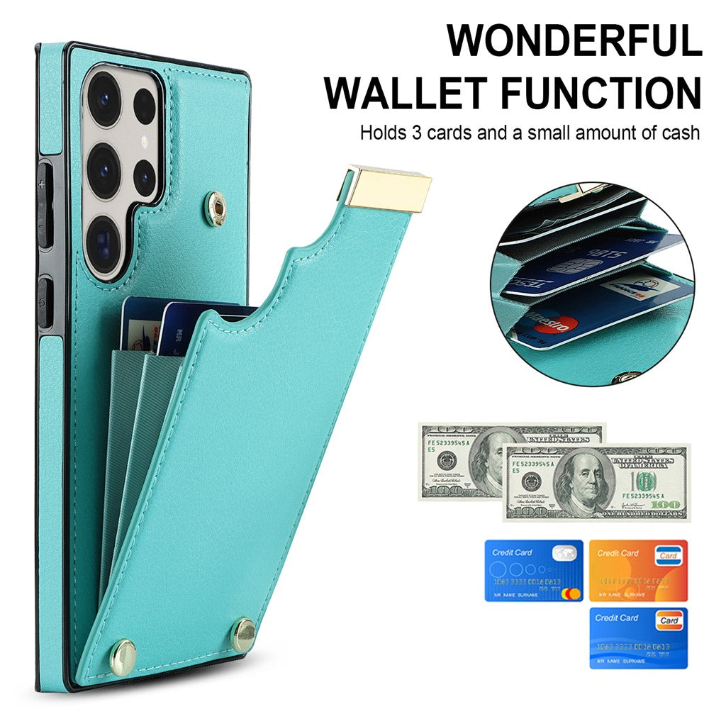 For Samsung Galaxy S23 Ultra Cell Phone Case TPU+PU Leather Hardware Decor Card Holder Back Cover