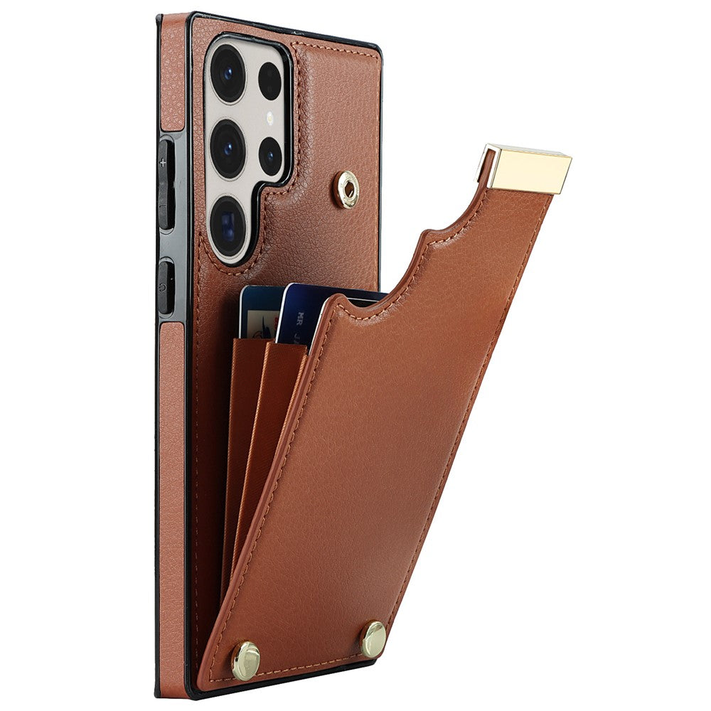 For Samsung Galaxy S23 Ultra Cell Phone Case TPU+PU Leather Hardware Decor Card Holder Back Cover