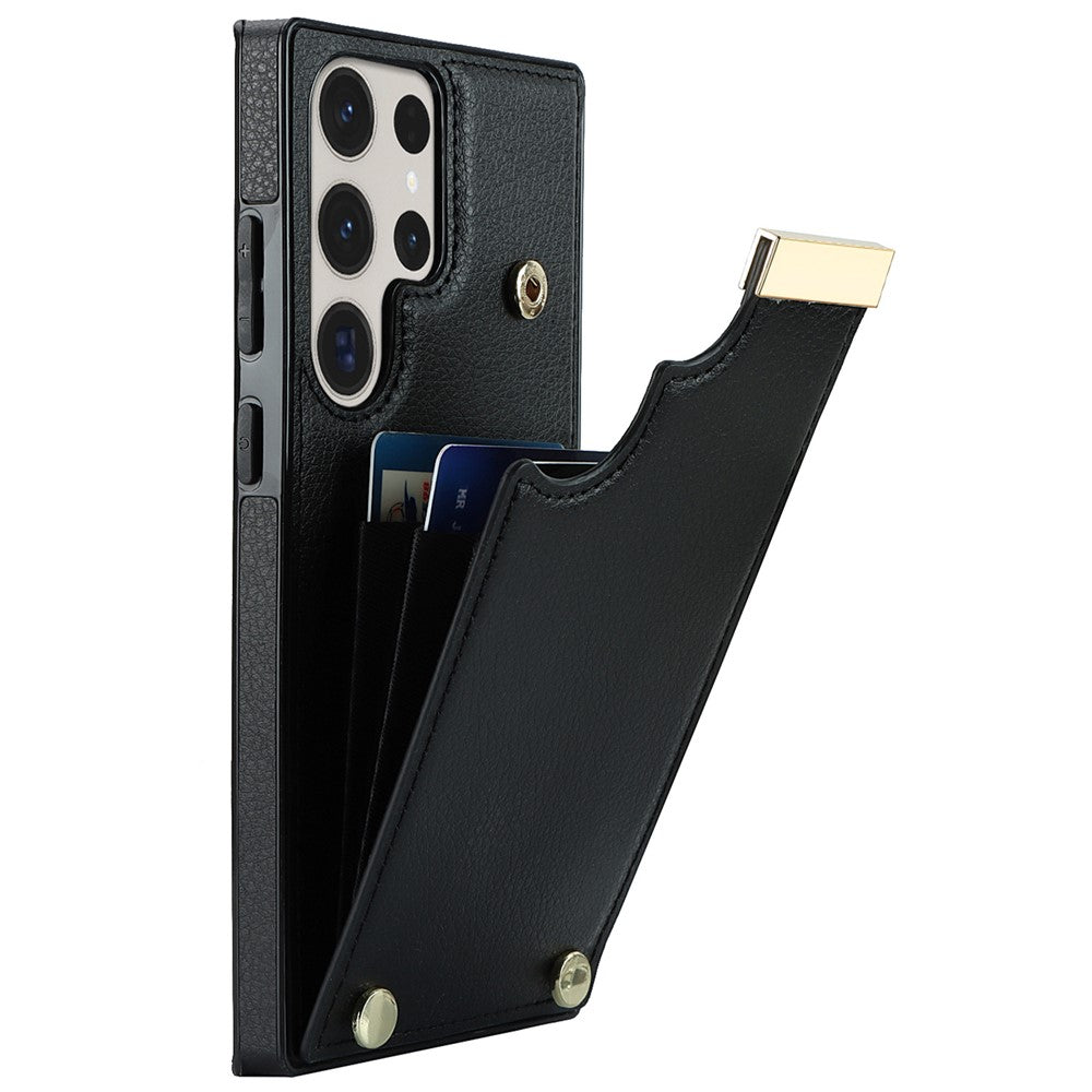 For Samsung Galaxy S23 Ultra Cell Phone Case TPU+PU Leather Hardware Decor Card Holder Back Cover