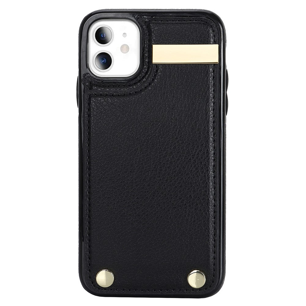 For iPhone 11 Cover TPU+PU Leather Metal Decor Shockproof Cell Phone Case with Card Holder