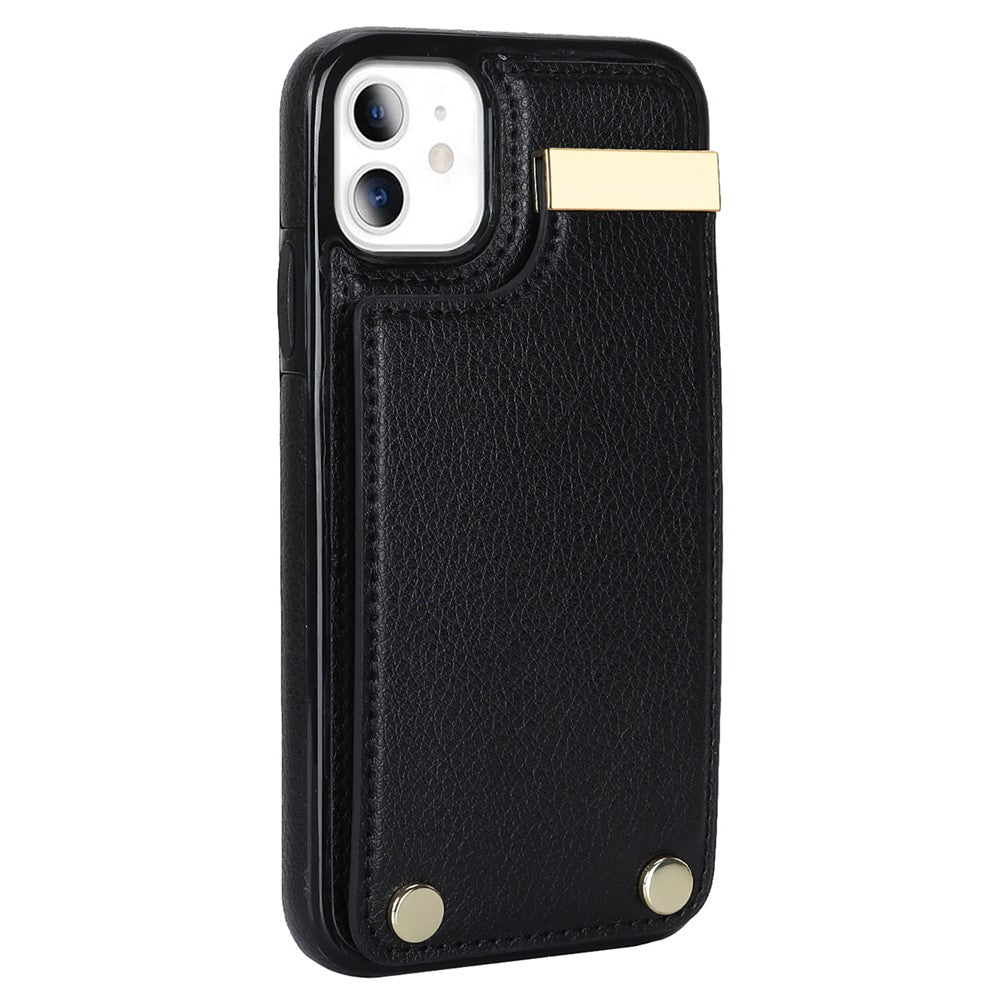 For iPhone 11 Cover TPU+PU Leather Metal Decor Shockproof Cell Phone Case with Card Holder