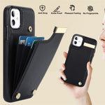 For iPhone 11 Cover TPU+PU Leather Metal Decor Shockproof Cell Phone Case with Card Holder