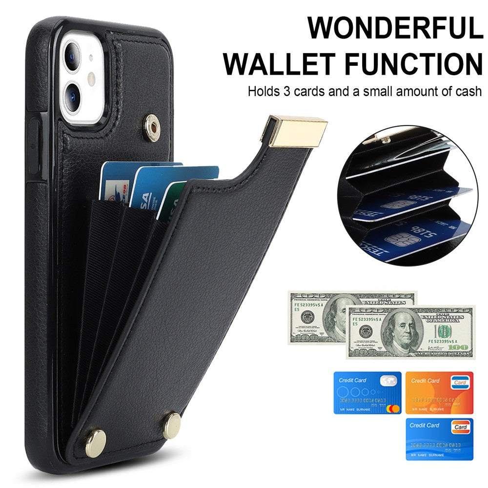 For iPhone 11 Cover TPU+PU Leather Metal Decor Shockproof Cell Phone Case with Card Holder