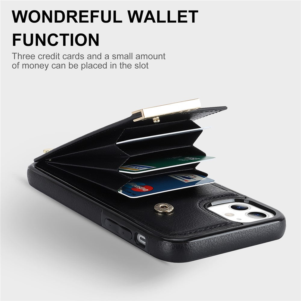 For iPhone 11 Cover TPU+PU Leather Metal Decor Shockproof Cell Phone Case with Card Holder