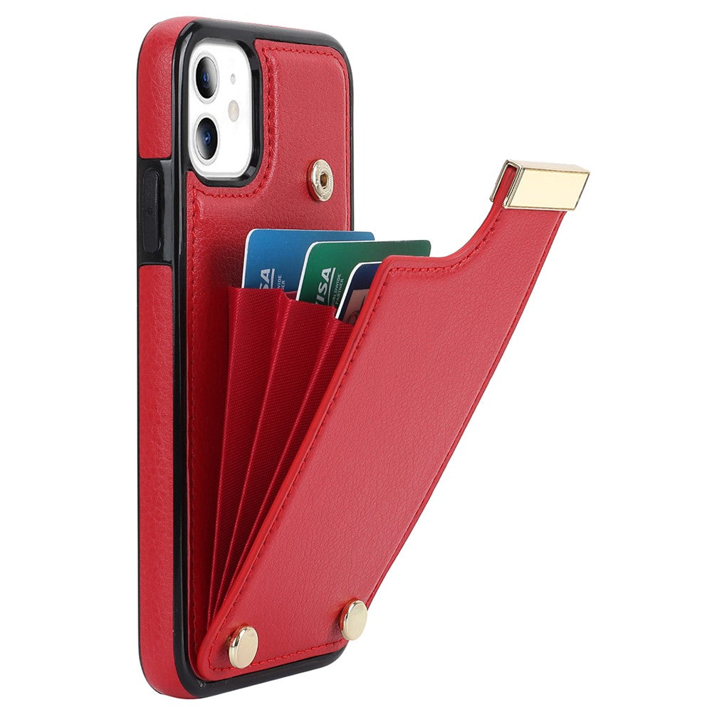 For iPhone 11 Cover TPU+PU Leather Metal Decor Shockproof Cell Phone Case with Card Holder