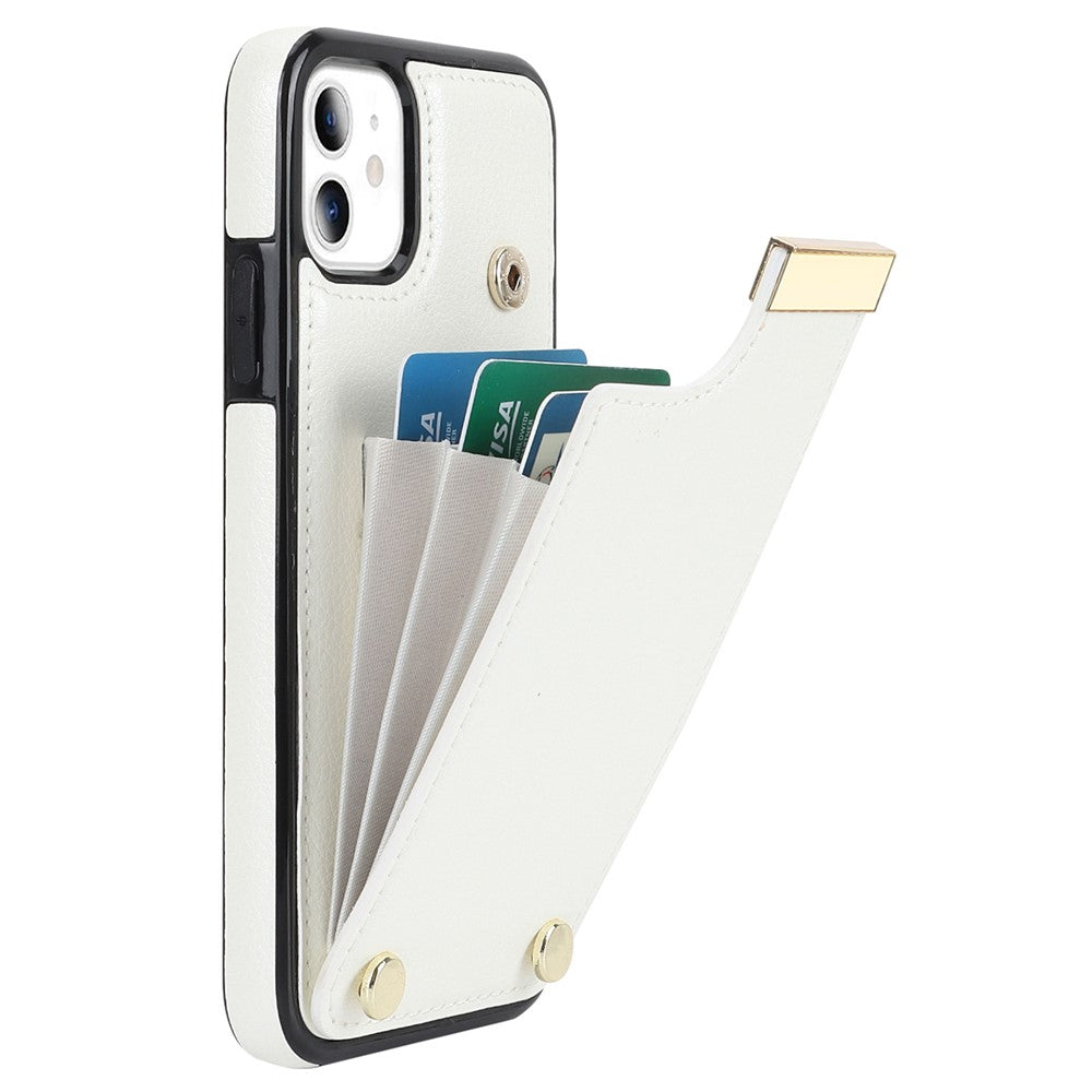 For iPhone 11 Cover TPU+PU Leather Metal Decor Shockproof Cell Phone Case with Card Holder