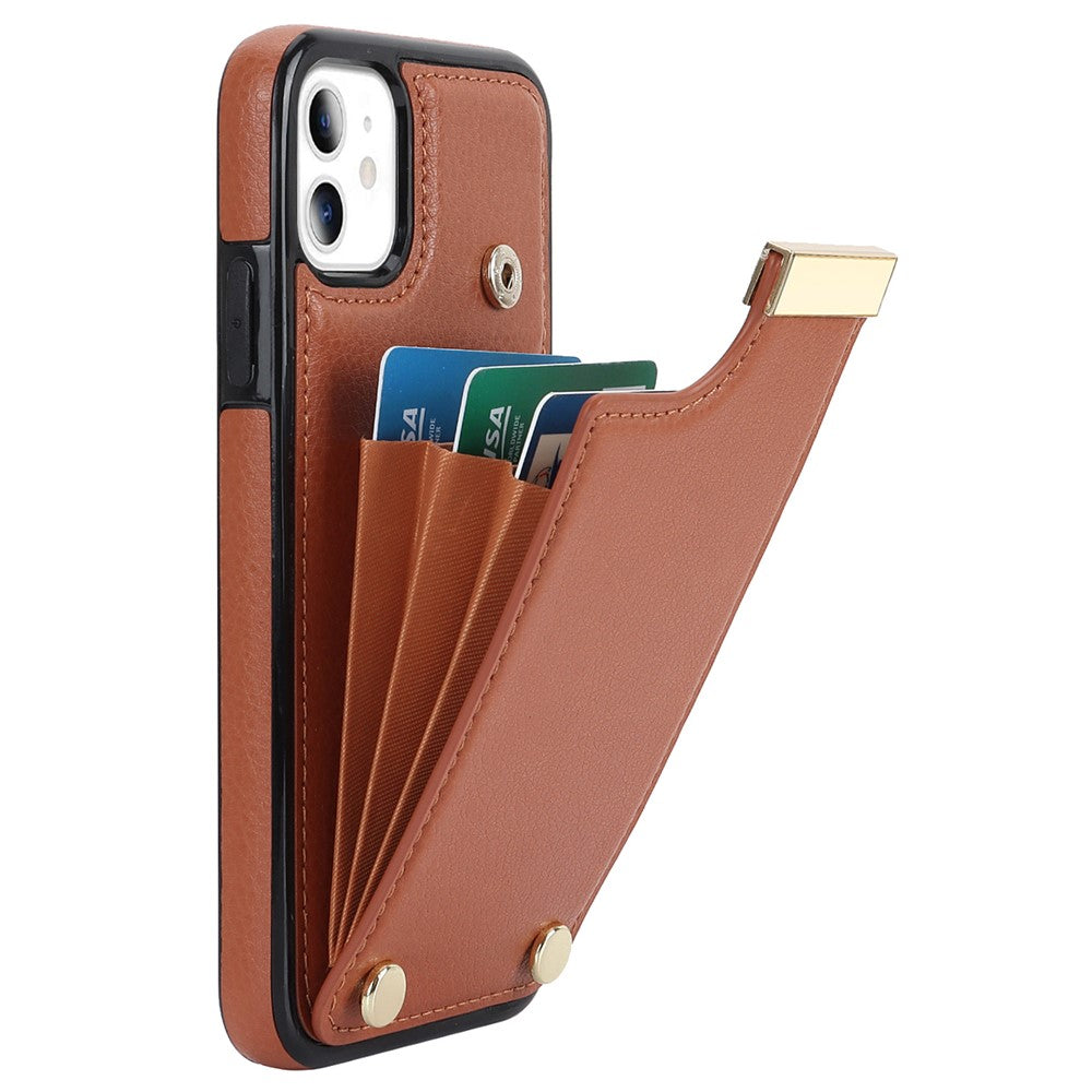 For iPhone 11 Cover TPU+PU Leather Metal Decor Shockproof Cell Phone Case with Card Holder