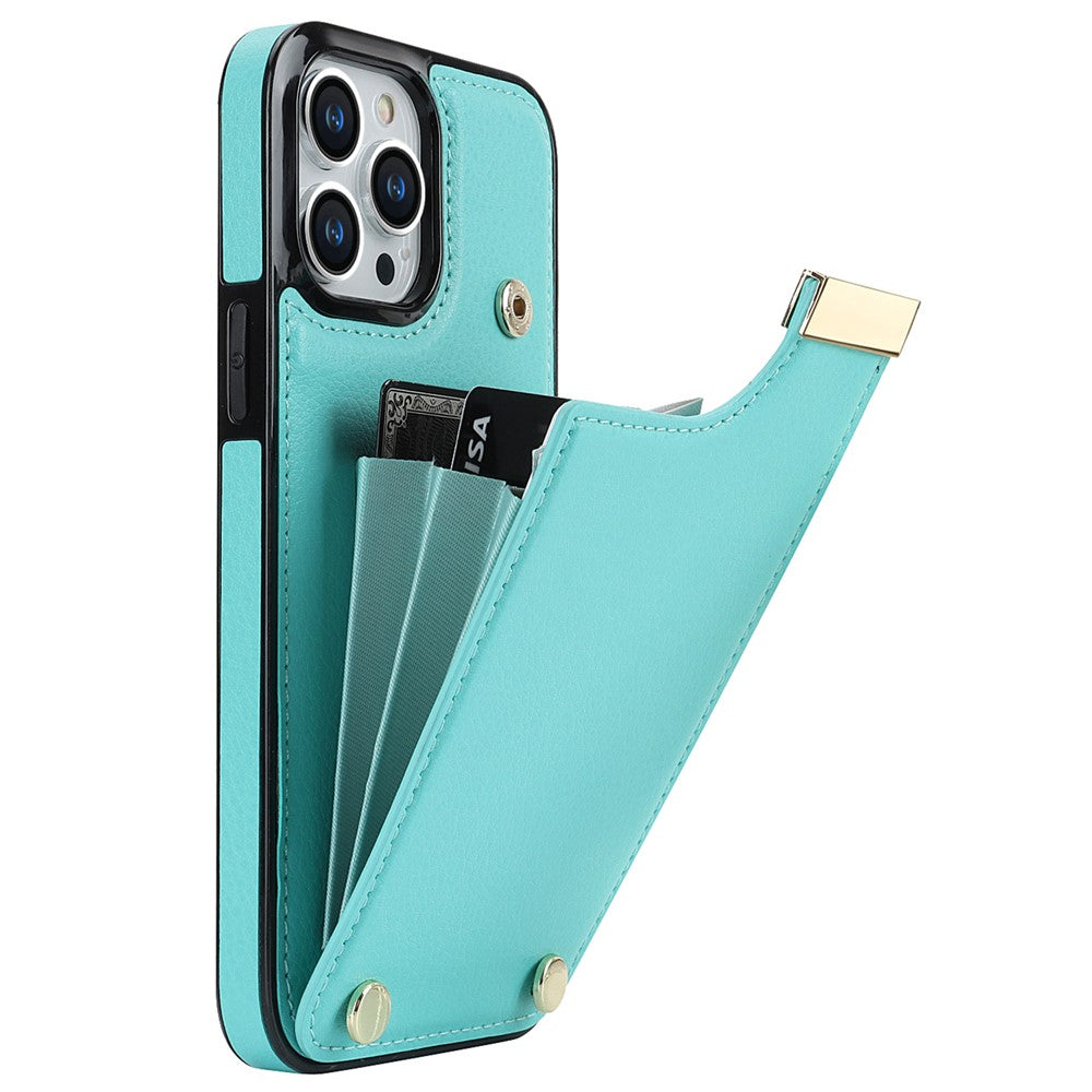 For iPhone 15 Pro Max Case TPU+PU Leather+Metal Hardware Phone Cover with Card Holder