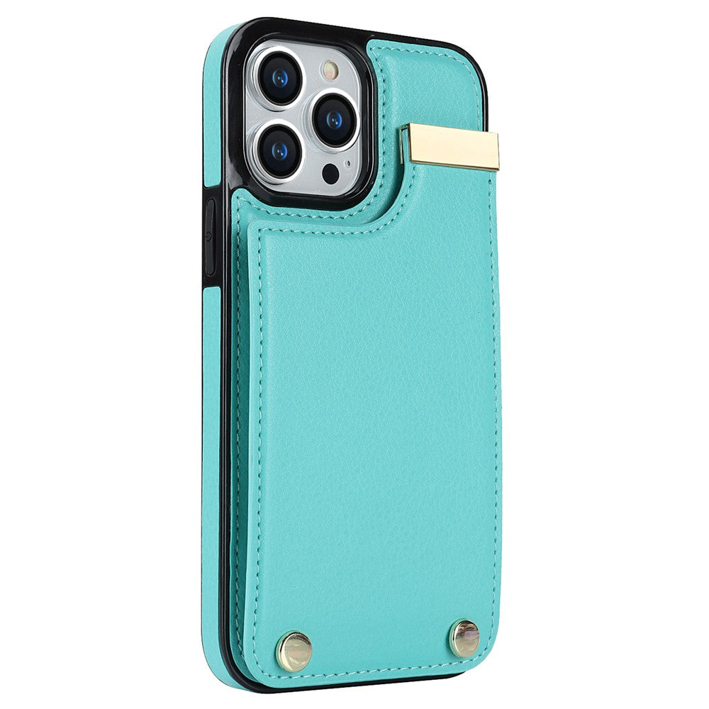 For iPhone 15 Pro Max Case TPU+PU Leather+Metal Hardware Phone Cover with Card Holder