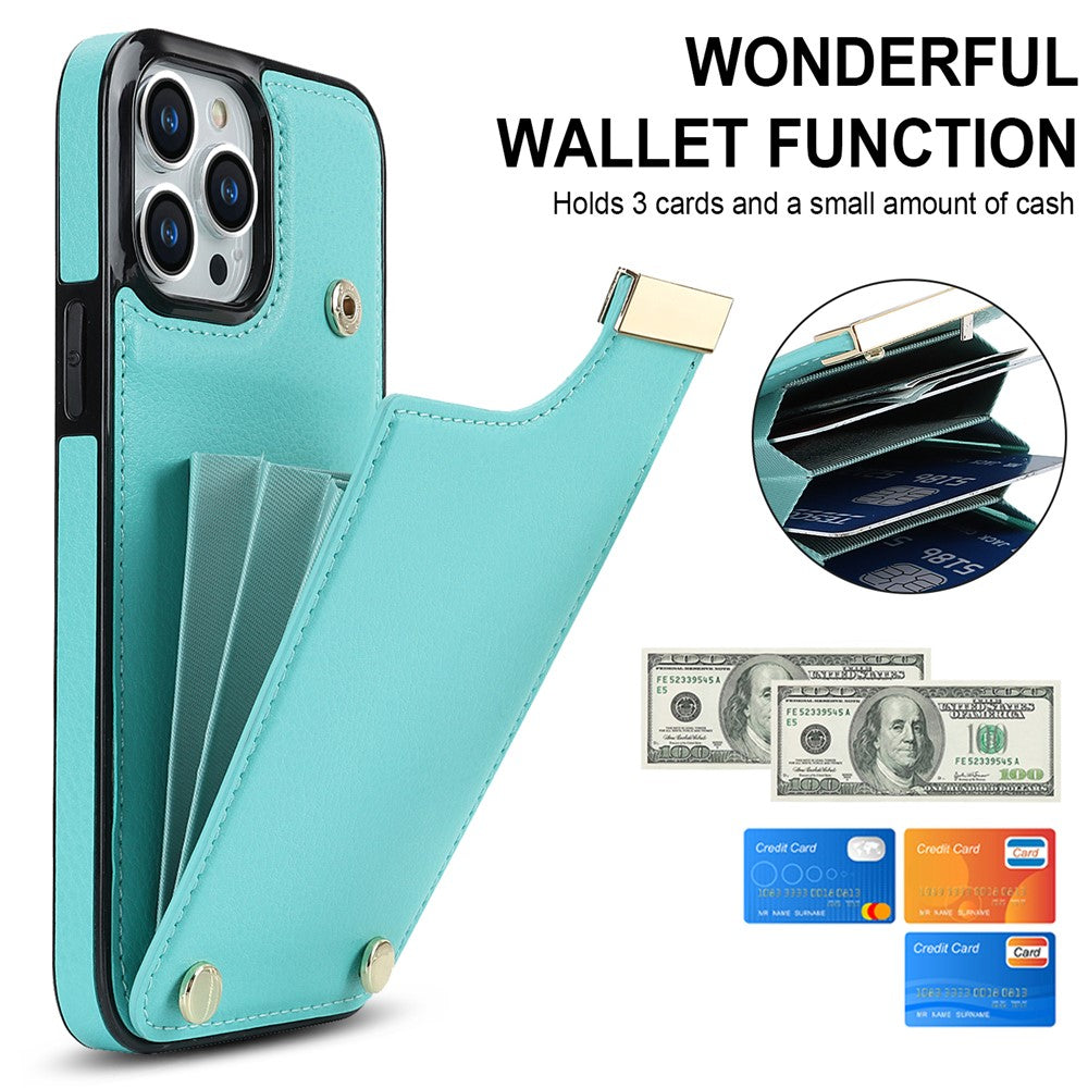 For iPhone 15 Pro Max Case TPU+PU Leather+Metal Hardware Phone Cover with Card Holder