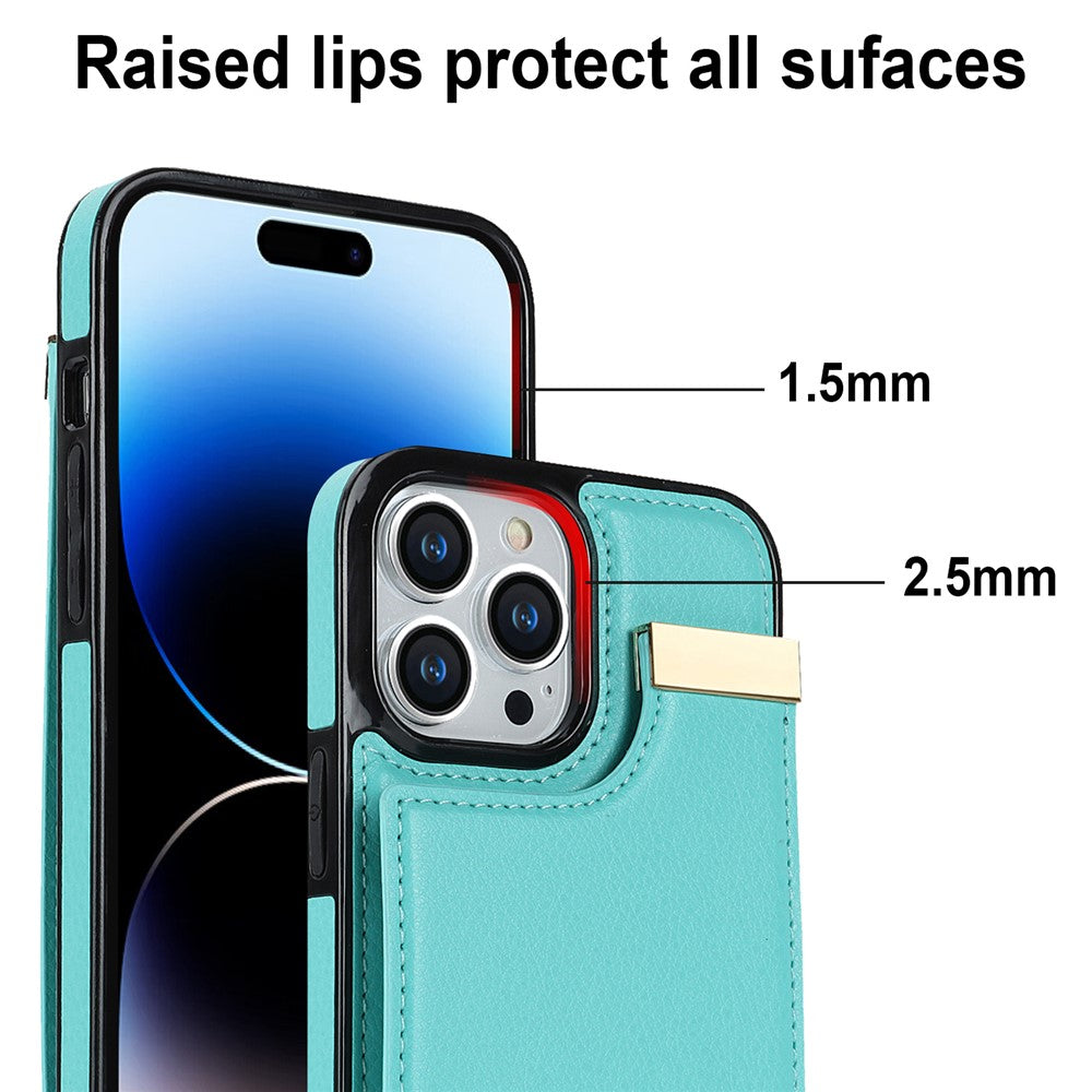 For iPhone 15 Pro Max Case TPU+PU Leather+Metal Hardware Phone Cover with Card Holder