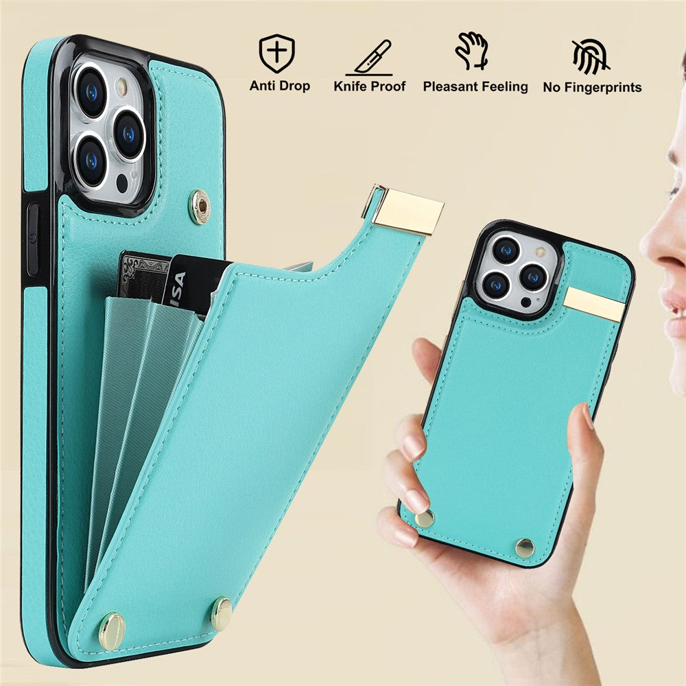 For iPhone 15 Pro Max Case TPU+PU Leather+Metal Hardware Phone Cover with Card Holder