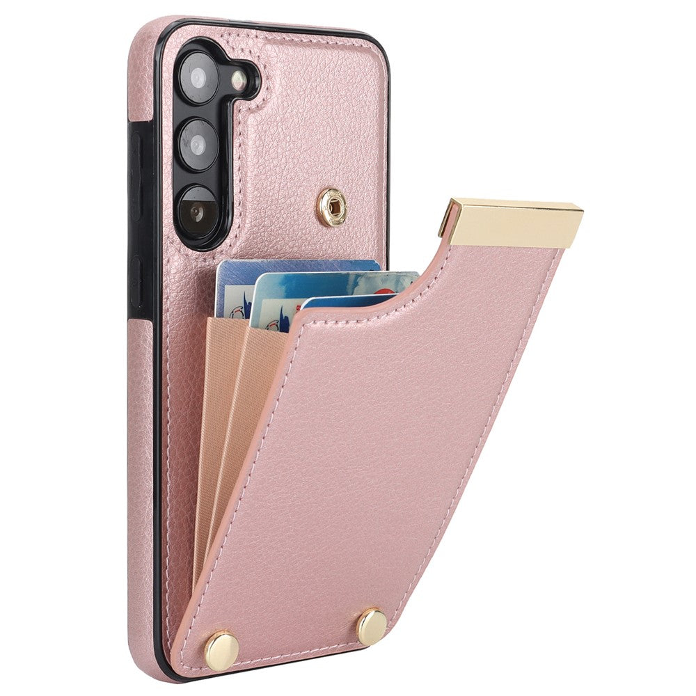 For Samsung Galaxy S23+ Cell Phone Case TPU+PU Leather Card Holder Cover with Hardware Decor